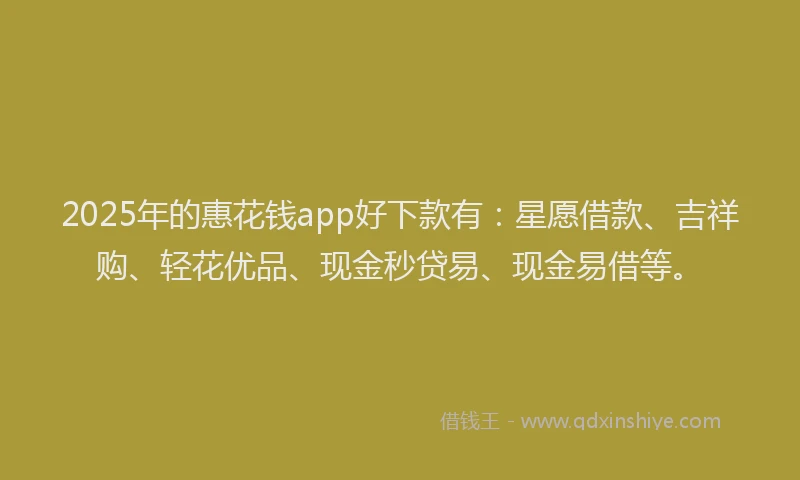 2025年的惠花钱app好下款有：星愿借款、吉祥购、轻花优品、现金秒贷易、现金易借等。