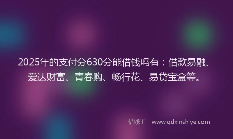 2025年的支付分630分能借钱吗有：借款易融、爱达财富、青春购、畅行花、易贷宝盒等。