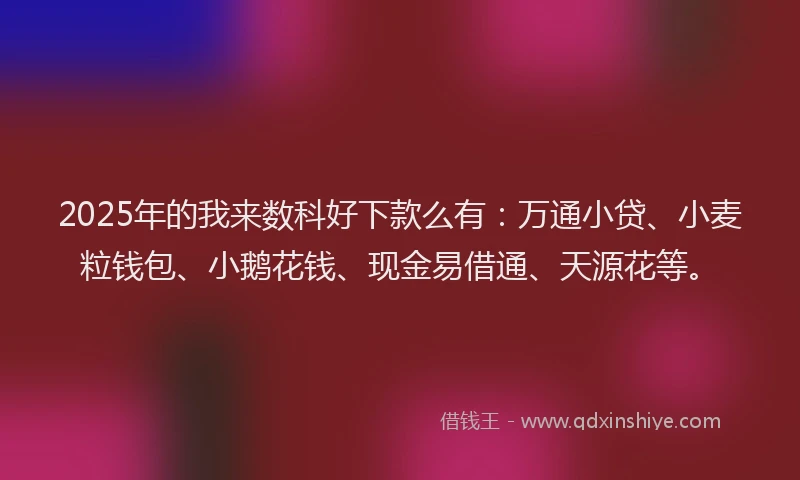 2025年的我来数科好下款么有：万通小贷、小麦粒钱包、小鹅花钱、现金易借通、天源花等。