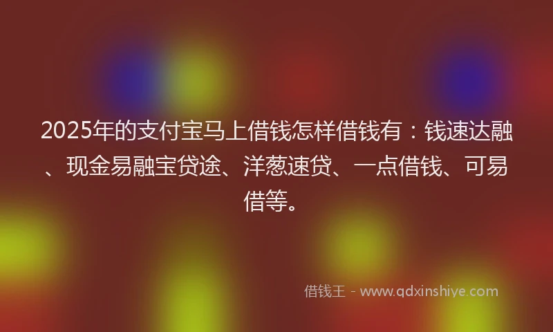 2025年的支付宝马上借钱怎样借钱有：钱速达融、现金易融宝贷途、洋葱速贷、一点借钱、可易借等。