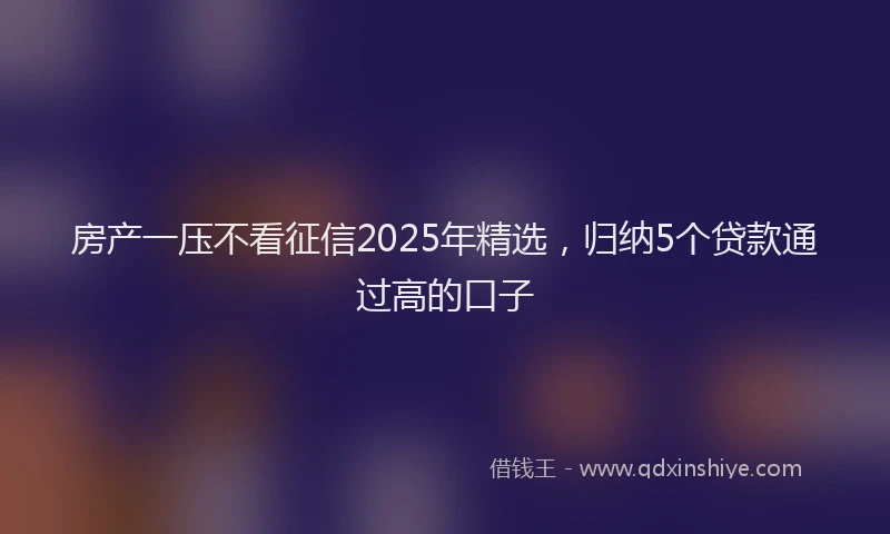 房产一压不看征信2025年精选，归纳5个贷款通过高的口子