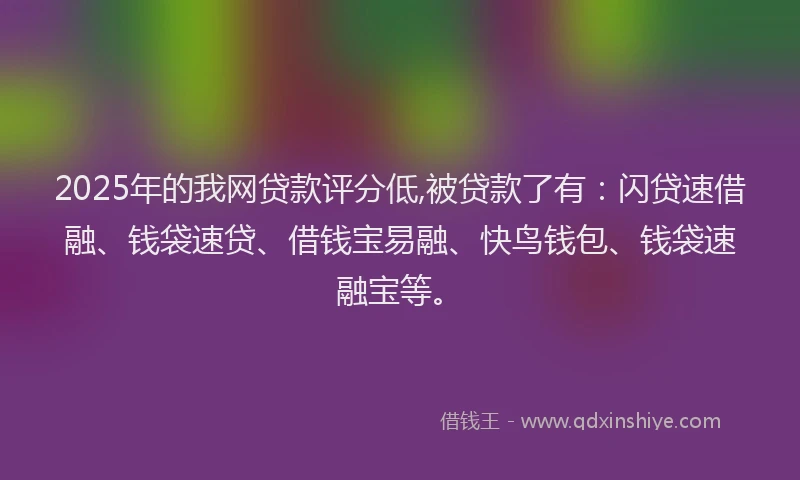 2025年的我网贷款评分低,被贷款了有：闪贷速借融、钱袋速贷、借钱宝易融、快鸟钱包、钱袋速融宝等。