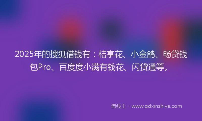 2025年的搜狐借钱有：桔享花、小金鸽、畅贷钱包Pro、百度度小满有钱花、闪贷通等。
