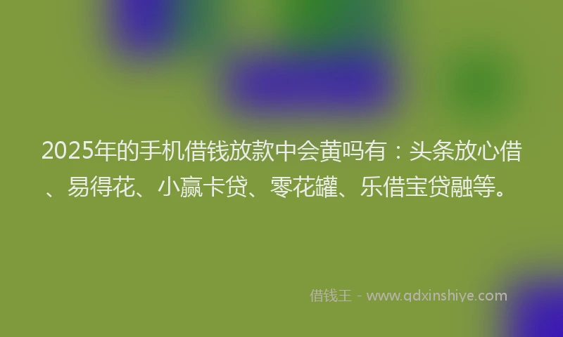 2025年的手机借钱放款中会黄吗有：头条放心借、易得花、小赢卡贷、零花罐、乐借宝贷融等。