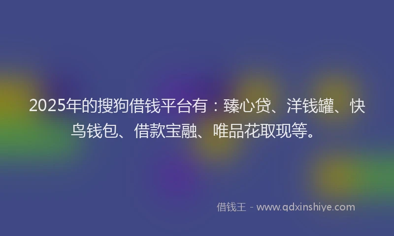 2025年的搜狗借钱平台有：臻心贷、洋钱罐、快鸟钱包、借款宝融、唯品花取现等。