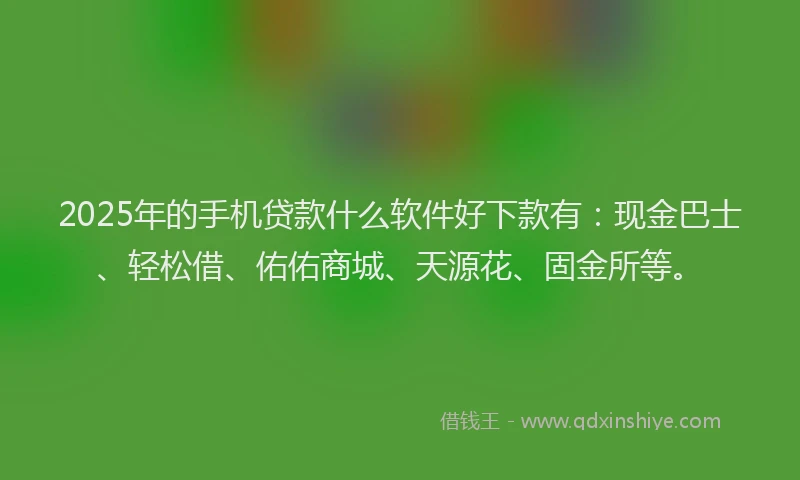 2025年的手机贷款什么软件好下款有：现金巴士、轻松借、佑佑商城、天源花、固金所等。
