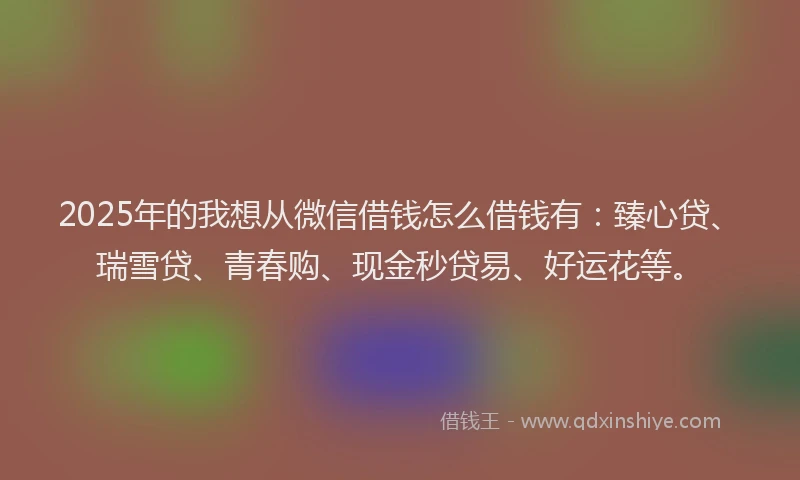 2025年的我想从微信借钱怎么借钱有：臻心贷、瑞雪贷、青春购、现金秒贷易、好运花等。
