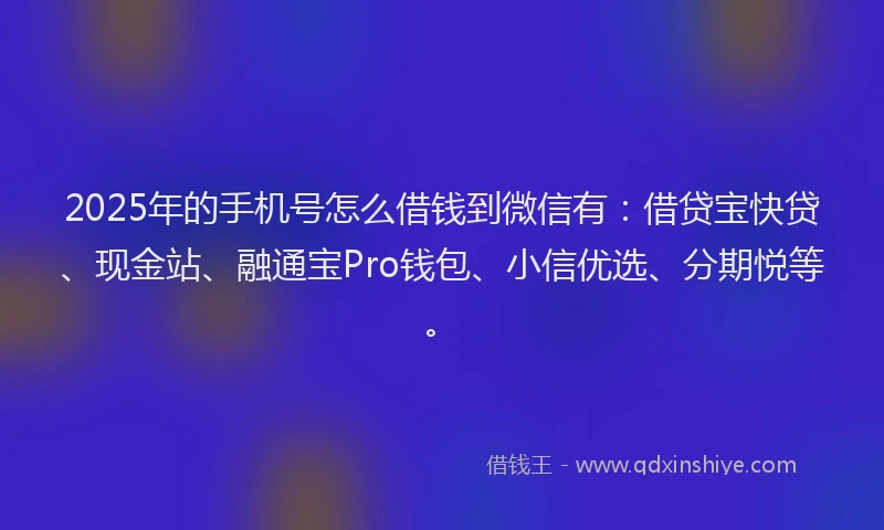 2025年的手机号怎么借钱到微信有：借贷宝快贷、现金站、融通宝Pro钱包、小信优选、分期悦等。