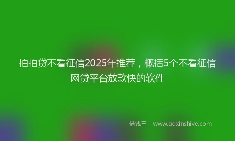 拍拍贷不看征信2025年推荐，概括5个不看征信网贷平台放款快的软件