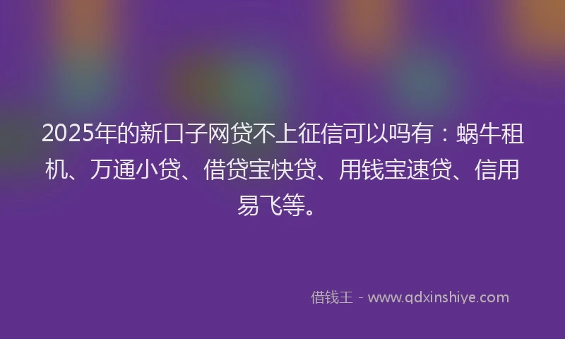 2025年的新口子网贷不上征信可以吗有：蜗牛租机、万通小贷、借贷宝快贷、用钱宝速贷、信用易飞等。