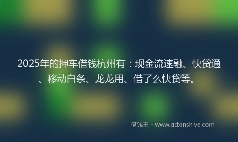 2025年的押车借钱杭州有：现金流速融、快贷通、移动白条、龙龙用、借了么快贷等。