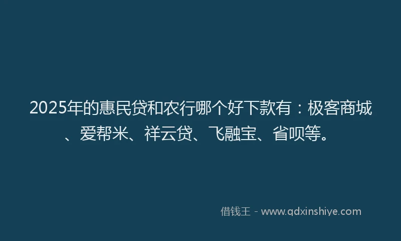 2025年的惠民贷和农行哪个好下款有：极客商城、爱帮米、祥云贷、飞融宝、省呗等。