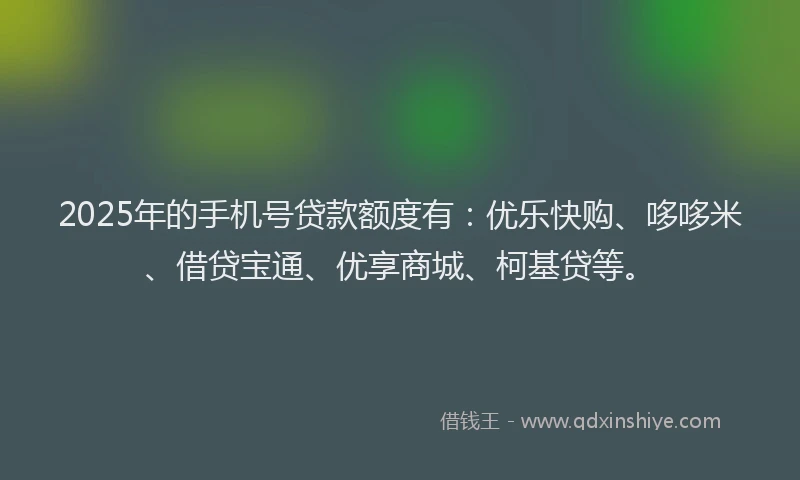 2025年的手机号贷款额度有：优乐快购、哆哆米、借贷宝通、优享商城、柯基贷等。