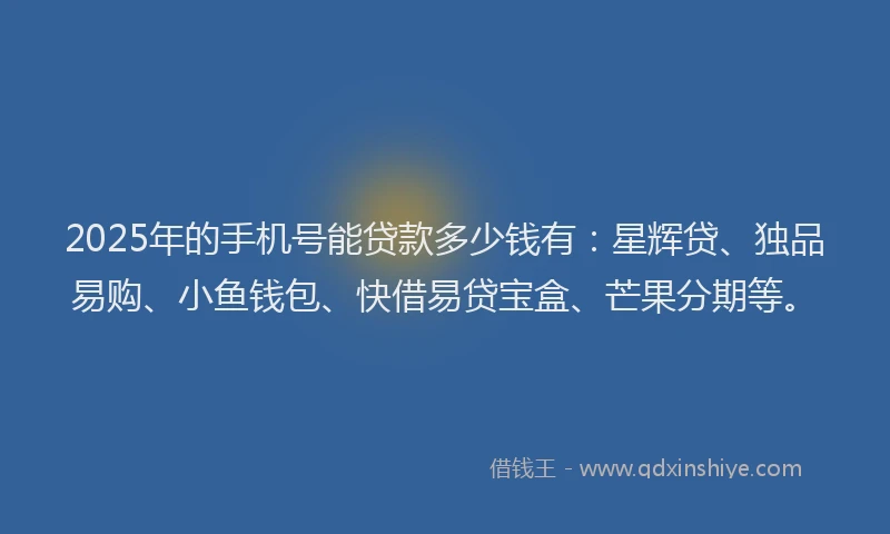 2025年的手机号能贷款多少钱有：星辉贷、独品易购、小鱼钱包、快借易贷宝盒、芒果分期等。