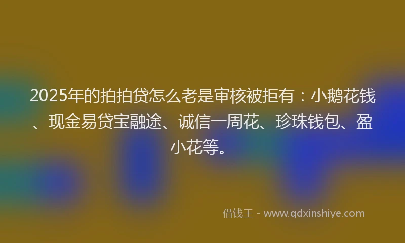 2025年的拍拍贷怎么老是审核被拒有：小鹅花钱、现金易贷宝融途、诚信一周花、珍珠钱包、盈小花等。