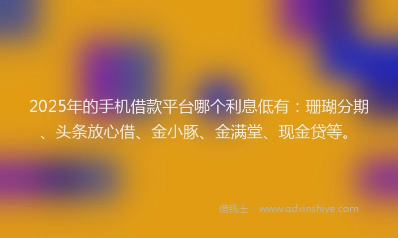 2025年的手机借款平台哪个利息低有：珊瑚分期、头条放心借、金小豚、金满堂、现金贷等。