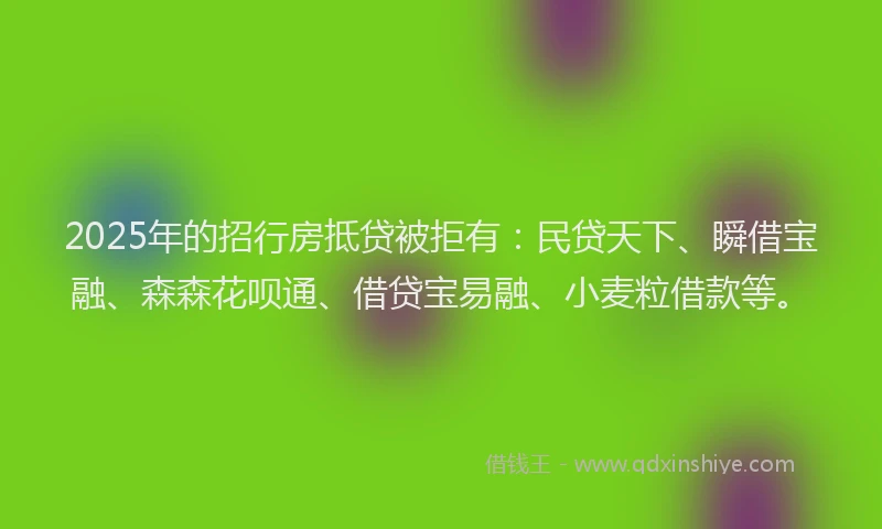 2025年的招行房抵贷被拒有：民贷天下、瞬借宝融、森森花呗通、借贷宝易融、小麦粒借款等。