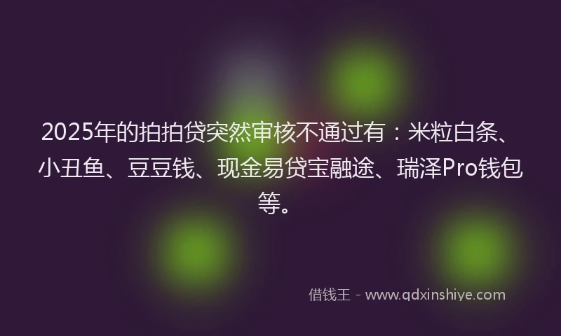 2025年的拍拍贷突然审核不通过有：米粒白条、小丑鱼、豆豆钱、现金易贷宝融途、瑞泽Pro钱包等。