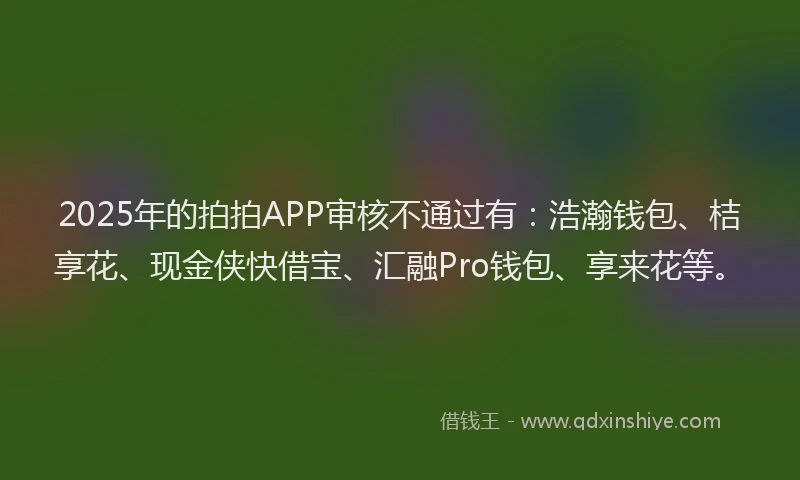 2025年的拍拍APP审核不通过有：浩瀚钱包、桔享花、现金侠快借宝、汇融Pro钱包、享来花等。