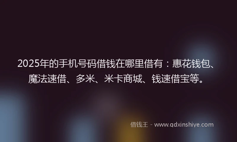 2025年的手机号码借钱在哪里借有：惠花钱包、魔法速借、多米、米卡商城、钱速借宝等。