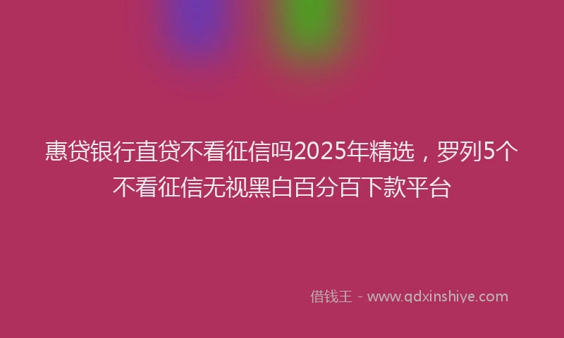 惠贷银行直贷不看征信吗2025年精选，罗列5个不看征信无视黑白百分百下款平台
