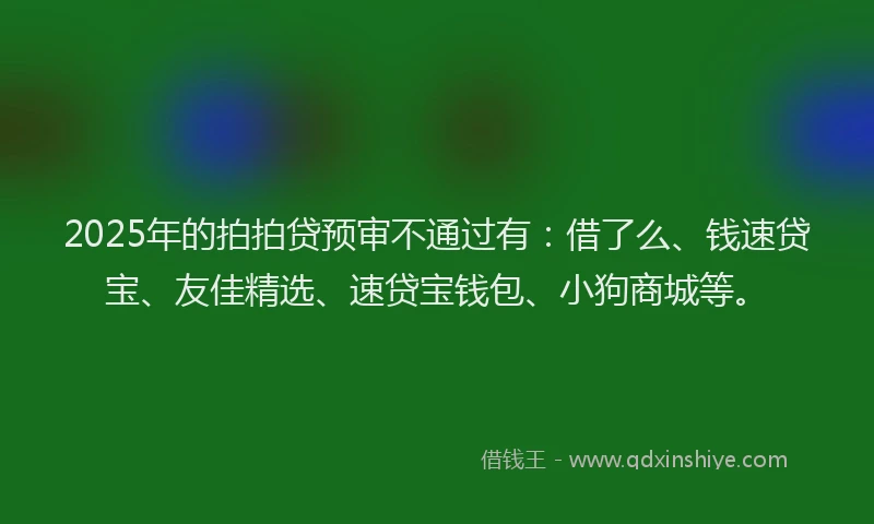 2025年的拍拍贷预审不通过有：借了么、钱速贷宝、友佳精选、速贷宝钱包、小狗商城等。