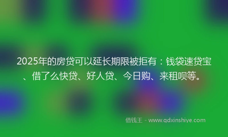 2025年的房贷可以延长期限被拒有：钱袋速贷宝、借了么快贷、好人贷、今日购、来租呗等。