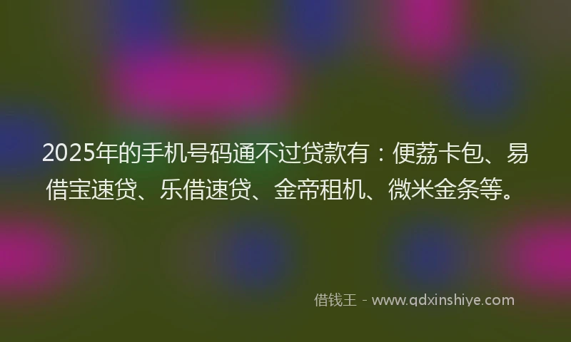 2025年的手机号码通不过贷款有：便荔卡包、易借宝速贷、乐借速贷、金帝租机、微米金条等。