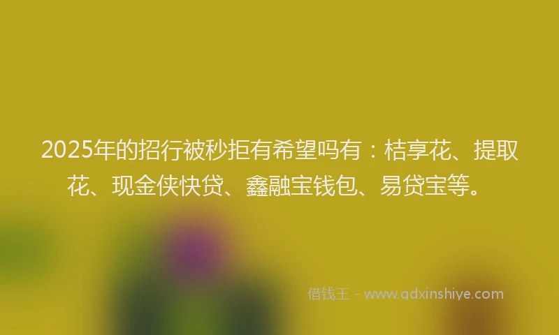 2025年的招行被秒拒有希望吗有：桔享花、提取花、现金侠快贷、鑫融宝钱包、易贷宝等。