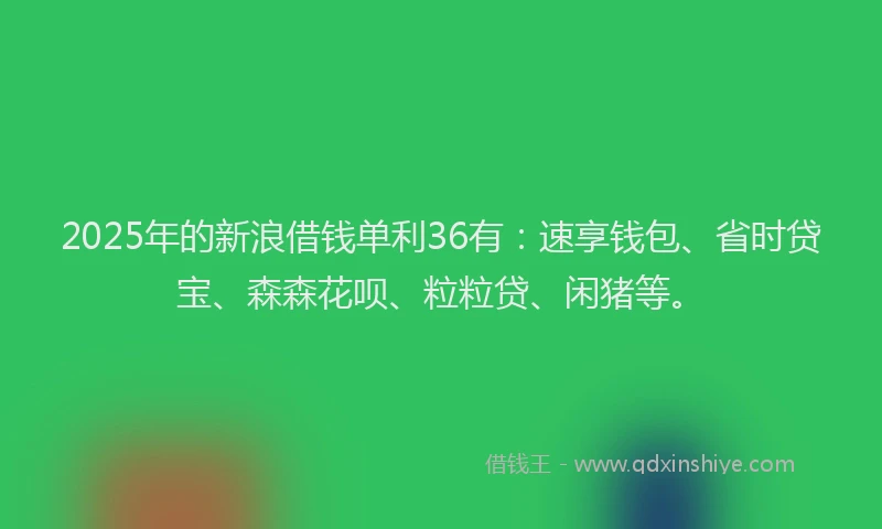 2025年的新浪借钱单利36有：速享钱包、省时贷宝、森森花呗、粒粒贷、闲猪等。