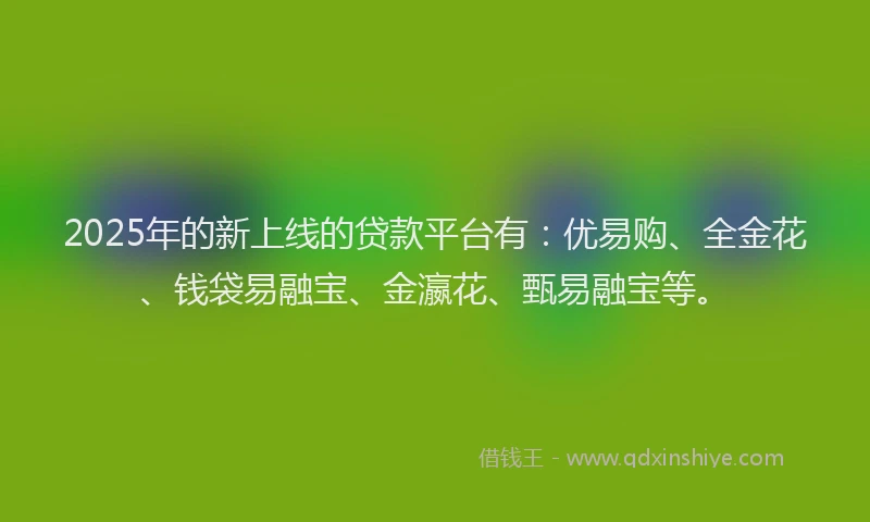 2025年的新上线的贷款平台有：优易购、全金花、钱袋易融宝、金瀛花、甄易融宝等。