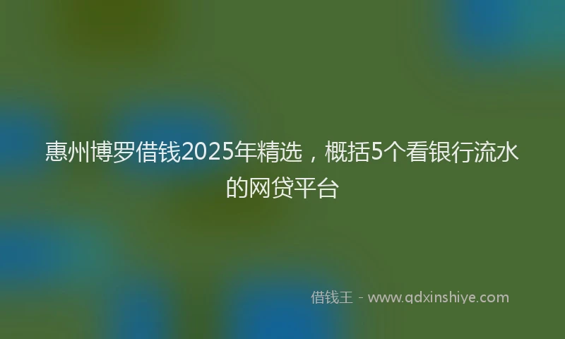 惠州博罗借钱2025年精选，概括5个看银行流水的网贷平台