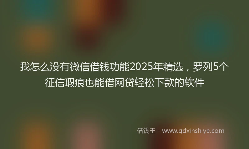 我怎么没有微信借钱功能2025年精选，罗列5个征信瑕疵也能借网贷轻松下款的软件