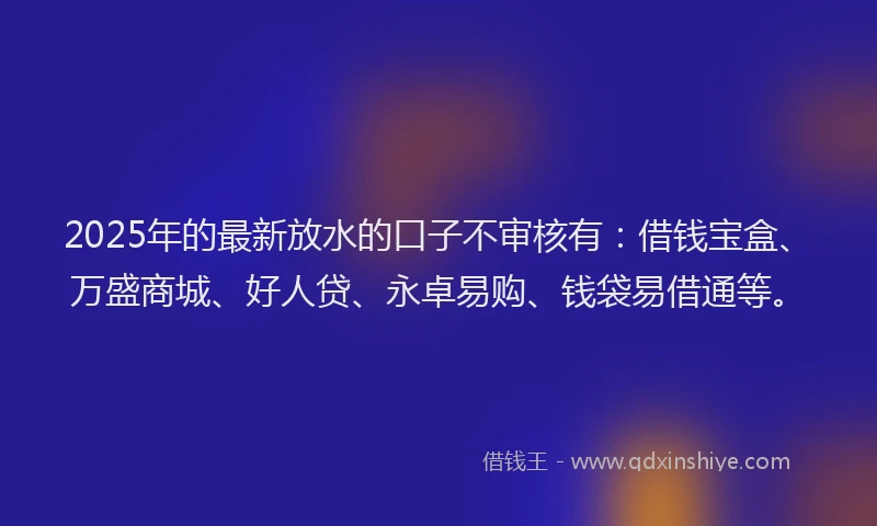 2025年的最新放水的口子不审核有：借钱宝盒、万盛商城、好人贷、永卓易购、钱袋易借通等。