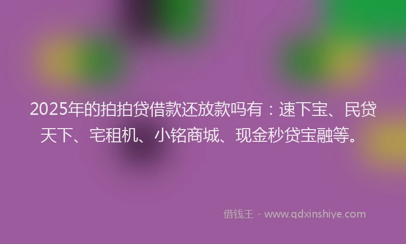 2025年的拍拍贷借款还放款吗有：速下宝、民贷天下、宅租机、小铭商城、现金秒贷宝融等。