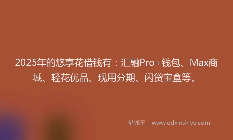 2025年的悠享花借钱有：汇融Pro+钱包、Max商城、轻花优品、现用分期、闪贷宝盒等。