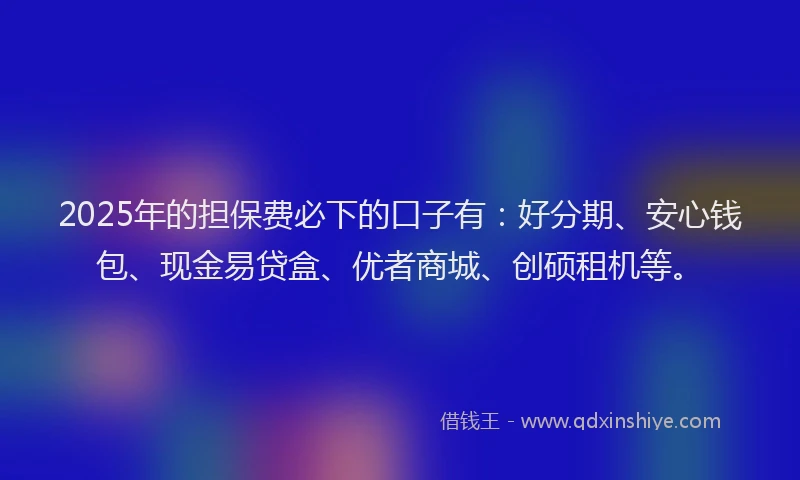2025年的担保费必下的口子有：好分期、安心钱包、现金易贷盒、优者商城、创硕租机等。