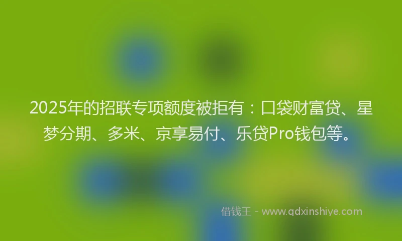 2025年的招联专项额度被拒有：口袋财富贷、星梦分期、多米、京享易付、乐贷Pro钱包等。