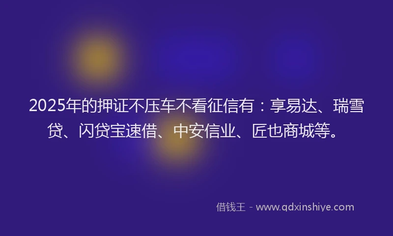 2025年的押证不压车不看征信有：享易达、瑞雪贷、闪贷宝速借、中安信业、匠也商城等。