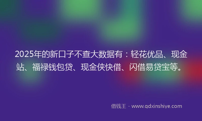 2025年的新口子不查大数据有：轻花优品、现金站、福禄钱包贷、现金侠快借、闪借易贷宝等。