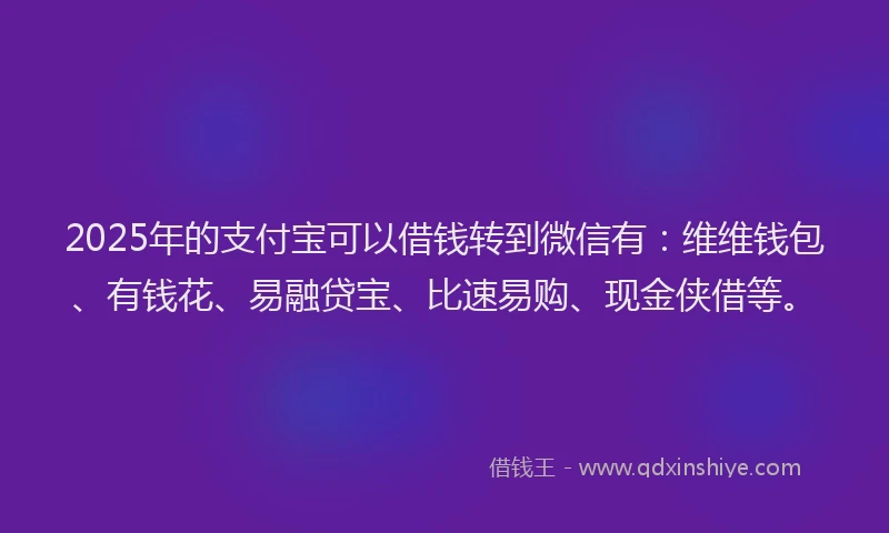 2025年的支付宝可以借钱转到微信有：维维钱包、有钱花、易融贷宝、比速易购、现金侠借等。