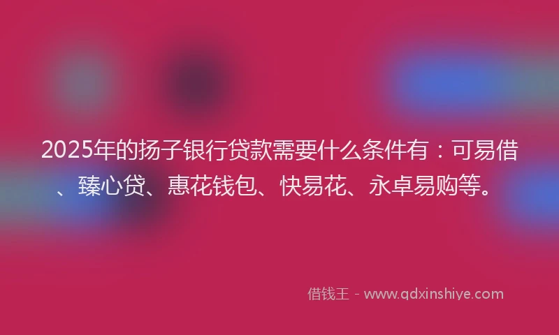 2025年的扬子银行贷款需要什么条件有：可易借、臻心贷、惠花钱包、快易花、永卓易购等。
