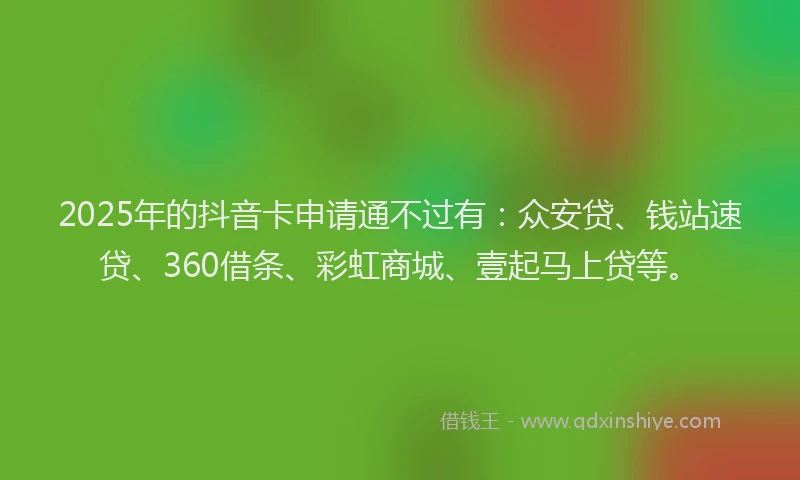 2025年的抖音卡申请通不过有：众安贷、钱站速贷、360借条、彩虹商城、壹起马上贷等。