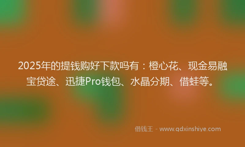 2025年的提钱购好下款吗有：橙心花、现金易融宝贷途、迅捷Pro钱包、水晶分期、借蛙等。