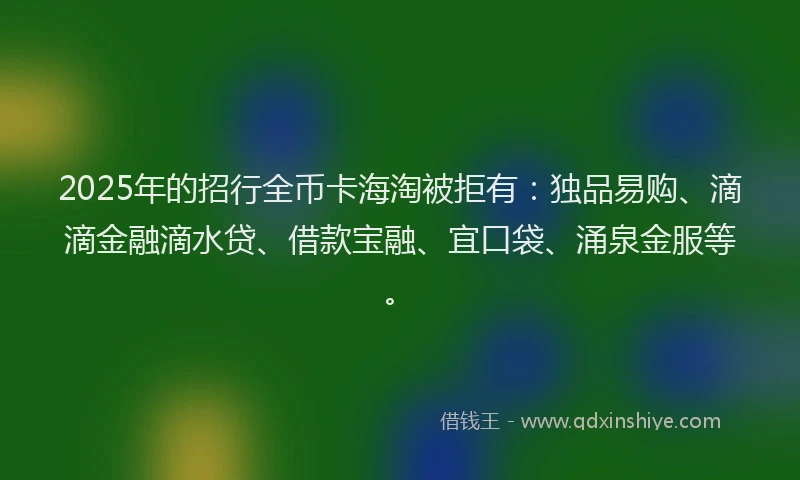 2025年的招行全币卡海淘被拒有：独品易购、滴滴金融滴水贷、借款宝融、宜口袋、涌泉金服等。