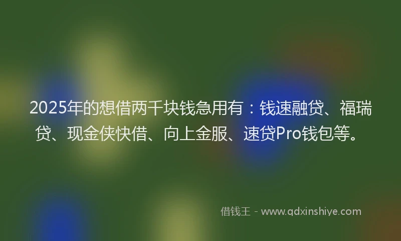 2025年的想借两千块钱急用有：钱速融贷、福瑞贷、现金侠快借、向上金服、速贷Pro钱包等。