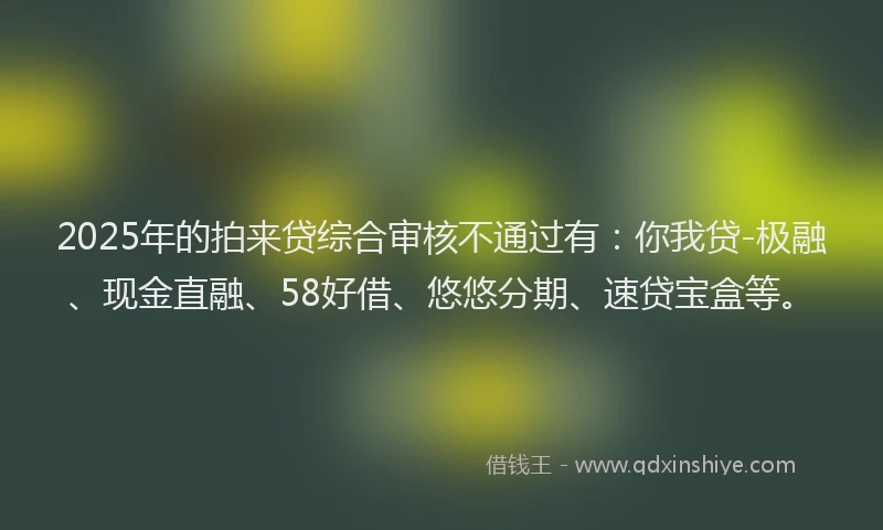 2025年的拍来贷综合审核不通过有：你我贷-极融、现金直融、58好借、悠悠分期、速贷宝盒等。