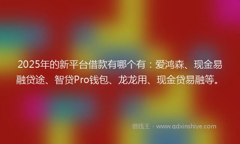 2025年的新平台借款有哪个有：爱鸿森、现金易融贷途、智贷Pro钱包、龙龙用、现金贷易融等。