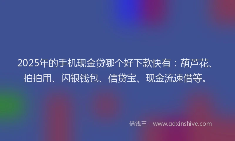 2025年的手机现金贷哪个好下款快有：葫芦花、拍拍用、闪银钱包、信贷宝、现金流速借等。