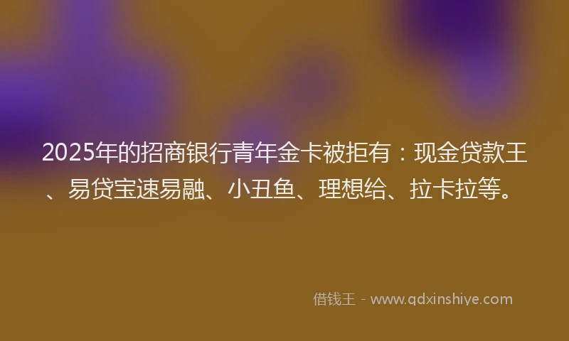 2025年的招商银行青年金卡被拒有：现金贷款王、易贷宝速易融、小丑鱼、理想给、拉卡拉等。